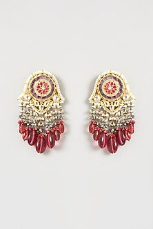Gold Finish Ruby Faceted Stone Enamelled Necklace Set