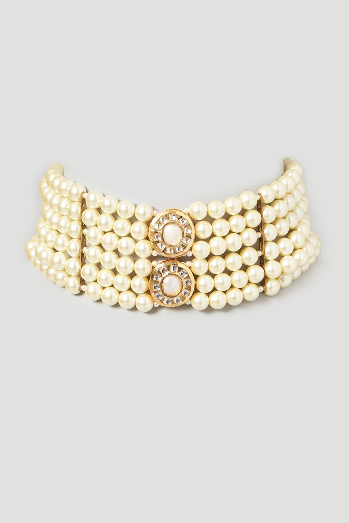 Gold Finish Shell Pearl Choker Necklace