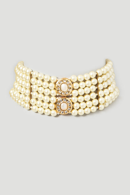 Gold Finish Shell Pearl Choker Necklace