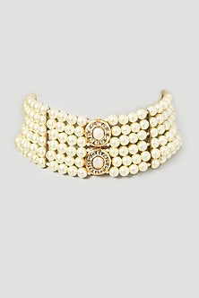 Gold Finish Shell Pearl Choker Necklace