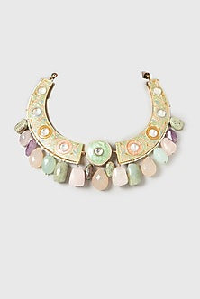 Gold Finish Multi-Colored Natural Stone Choker Necklace