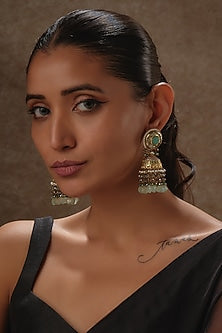 Gold Finish Agate & Pearl Meenakari Dangler Earrings