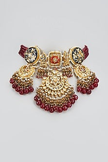 Gold Finish Ruby Synthetic Stone & Meenakari Choker Necklace