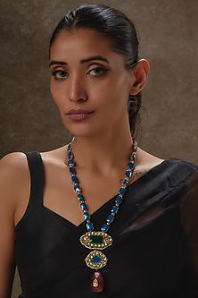 Victorian Gold Finish Kundan Polki Long Necklace