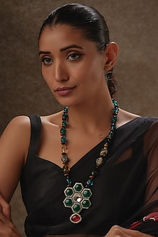 Black Rhodium Finish Kundan Polki Long Necklace