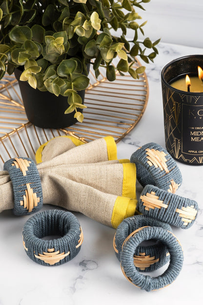 Blue Wool Handwoven Napkin Ring Set