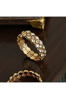 Gold Finish Kundan Polki Handcrafted Openable Bangle