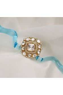 Gold Finish Kundan Polki Handcrafted Adjustable Ring