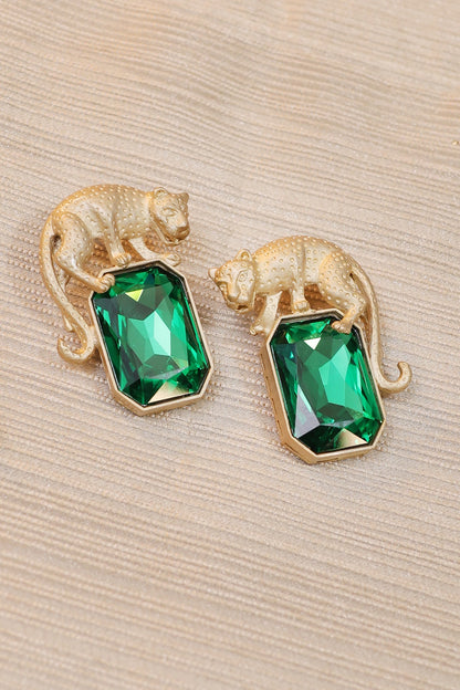 Gold Finish Green Emerald Stone Enameled Hoop Earrings