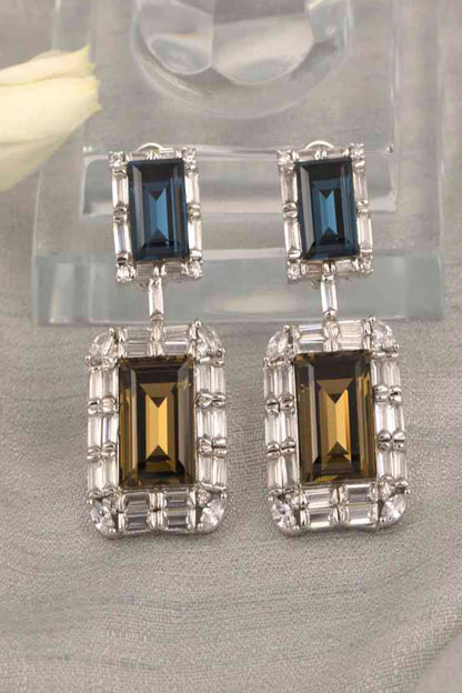 White Finish Champagne Stone & Zircon Dangler Earrings