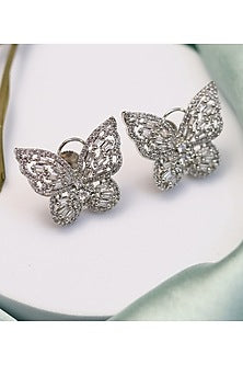 Silver Finish American Diamond Butterfly Stud Earrings