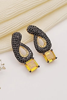 Gold Finish Black & Yellow Stone Dangler Earrings