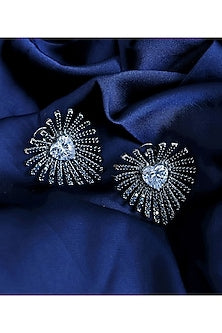 Silver Finish Stone Heart Shaped Stud Earrings