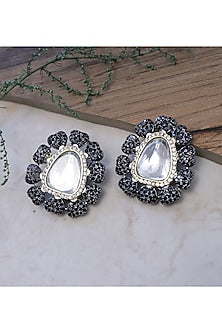 Gold Finish Kundan Polki & Brown Stone Stud Earrings