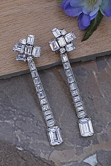Silver Finish Zirconia Baguette Dangler Earrings