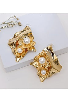 Gold Finish Pearl Anti Tarnish Handcrafted Stud Earrings