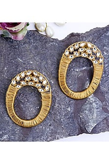 Matte Gold Finish Kundan Polki Handcrafted Dangler Earrings