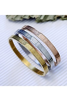 Gold, Silver & Rose Gold Finish Handcrafted Bangles (Set of 3)