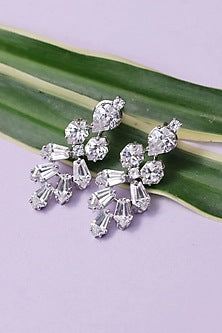 Silver Finish American Diamond Handcrafted Earrings