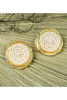 Gold Finish Pearl Handcrafted Stud Earrings