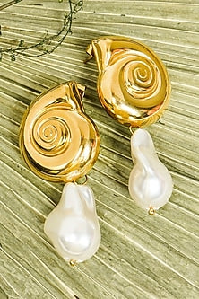 Gold Finish Pearl Drop Earrings