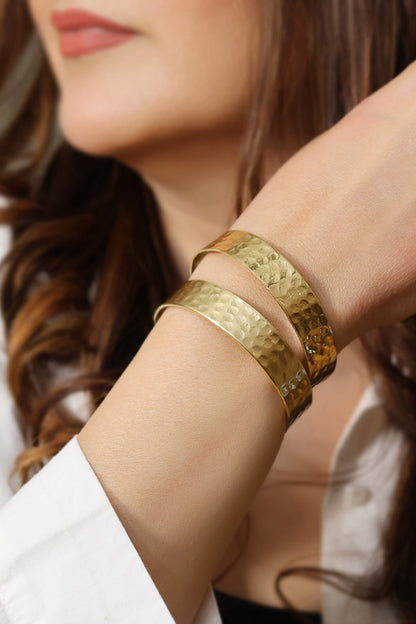 Gold Finish Handbeated Bangles (Set Of 2)