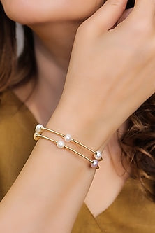 Gold Finish Pearl Openable Bangles (Set Of 2)