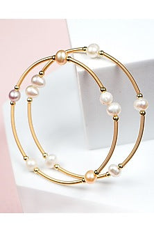 Gold Finish Pearl Openable Bangles (Set Of 2)