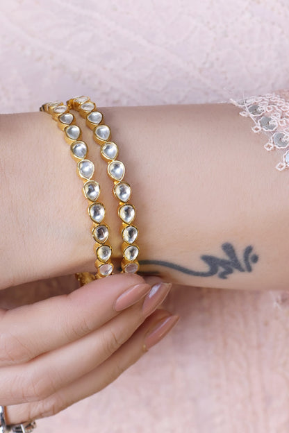 Gold Finish Kundan Polki Bangles (Set Of 2)