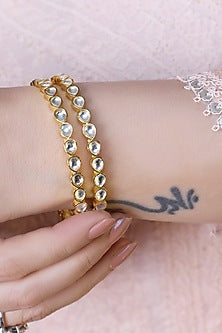 Gold Finish Kundan Polki Bangles (Set Of 2)