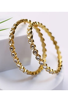 Gold Finish Kundan Polki Bangles (Set Of 2)