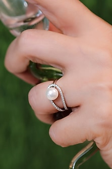 Silver Finish Pearl Ring