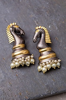 Black & Gold Finish Handcrafted Horse Stud Earrings