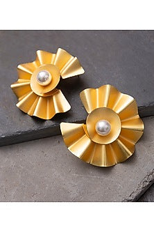 Gold Finish Pearl Handcrafted Stud Earrings