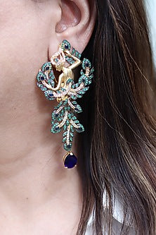 Gold Finish Blue & Green Stone Juliette Earrings