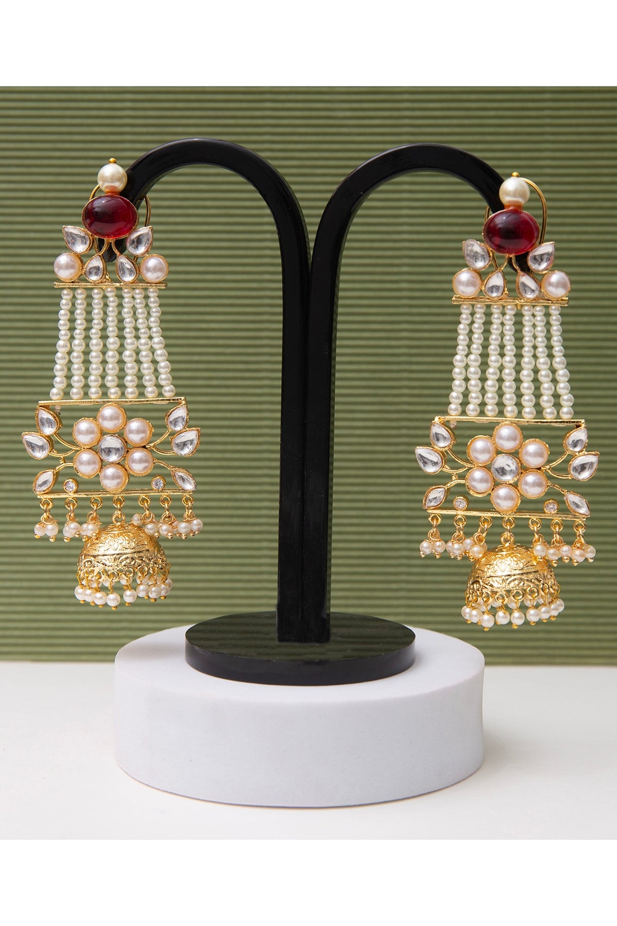 Gold Finish Pearl Dangler Earrings