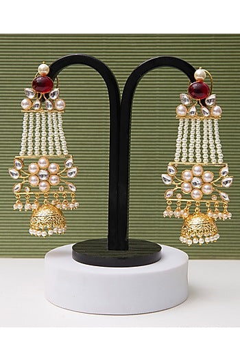 Gold Finish Pearl Dangler Earrings
