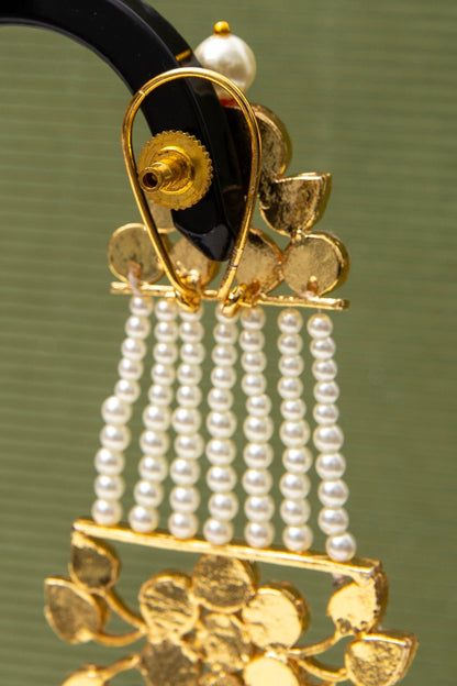 Gold Finish Pearl Dangler Earrings