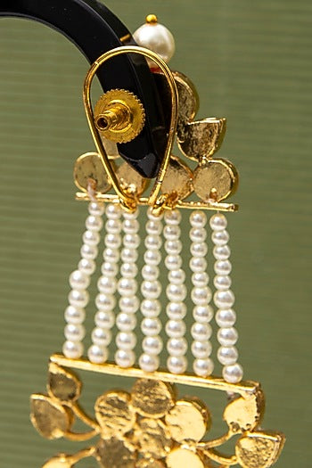 Gold Finish Pearl Dangler Earrings