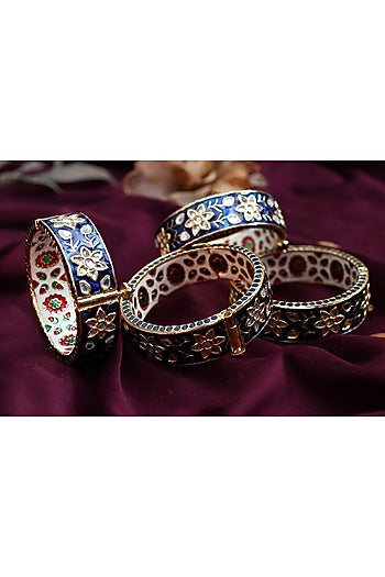 Gold Finish Blue Enamelled Bangle