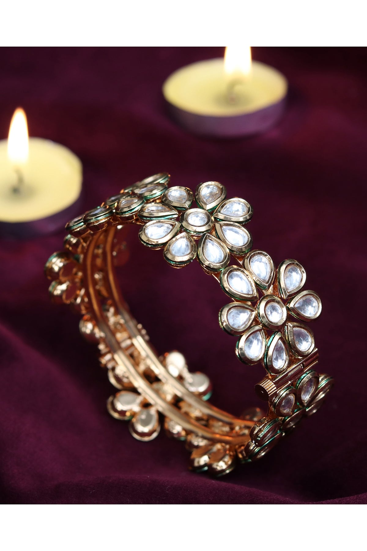 Gold Finish Kundan Floral Bangle
