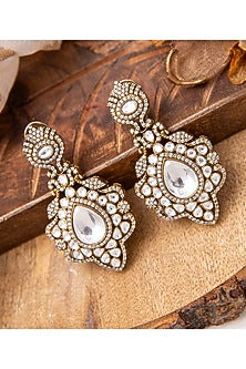 Gold-Victorian Finish Kundan Polki Dangler Earrings