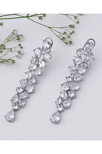 Silver Finish Stone Handcrafted Dangler Earrings