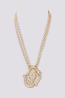 Gold Finish Kundan Polki & Pearl String Long Necklace