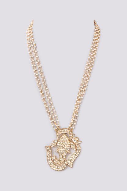 Gold Finish Kundan Polki & Pearl String Long Necklace