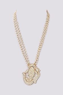 Gold Finish Kundan Polki & Pearl String Long Necklace