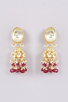 Gold Finish Kundan Polki & Red Stone Choker Necklace Set