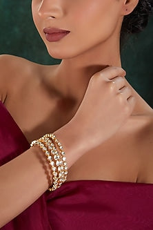 Gold Finish Kundan Polki Bangles (Set of 4)