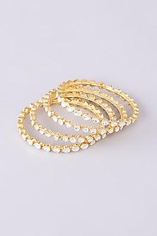 Gold Finish Kundan Polki Bangles (Set of 4)