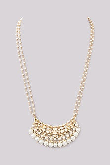 Gold Finish Kundan Polki & Pearl String Long Necklace